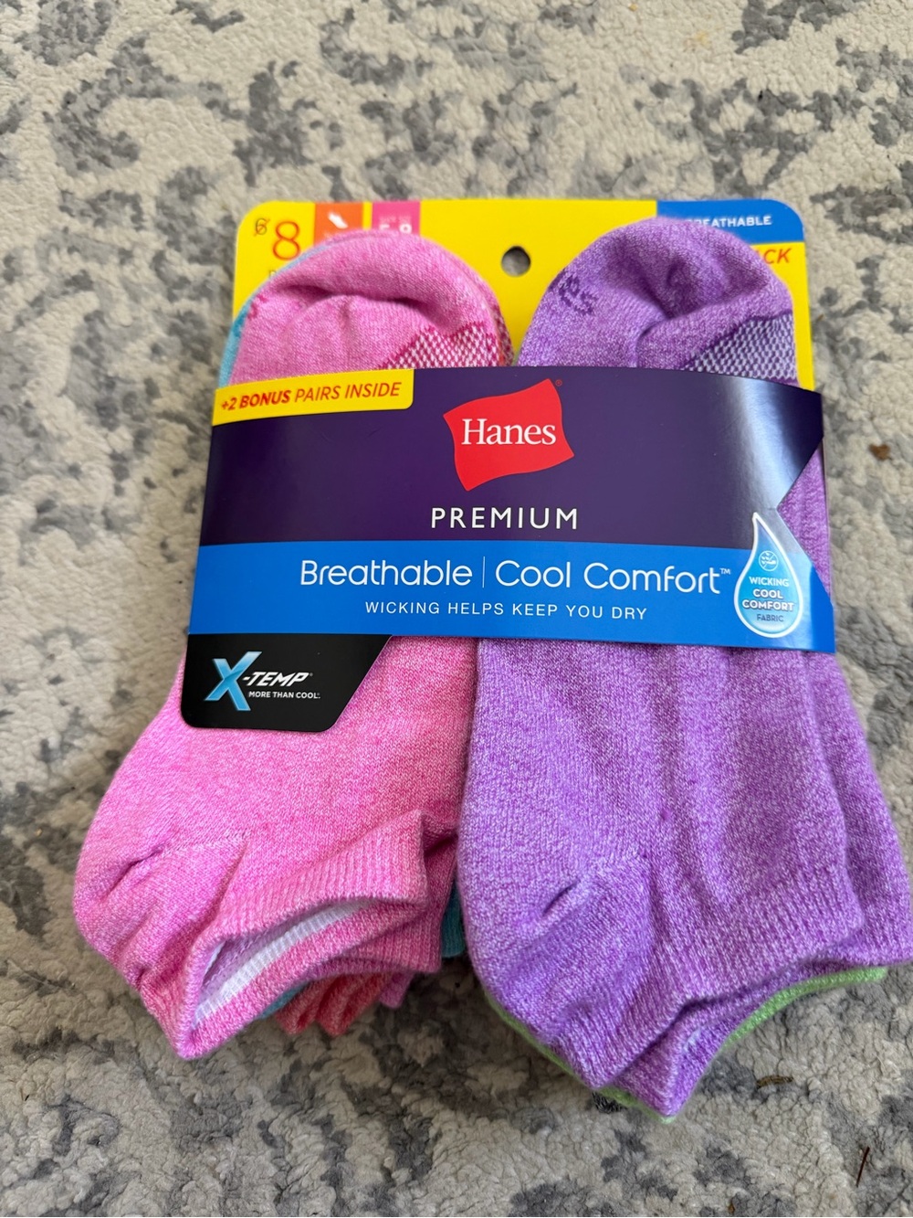 Hanes Premium Breathable Cool Comfort Socks - Pink & Purple